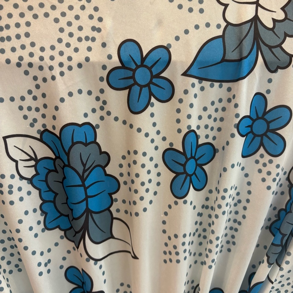 Sindrella VTG Style Luxe Blue Retro Floral Satin Robe Kimono Wrap XL - Picture 5 of 7